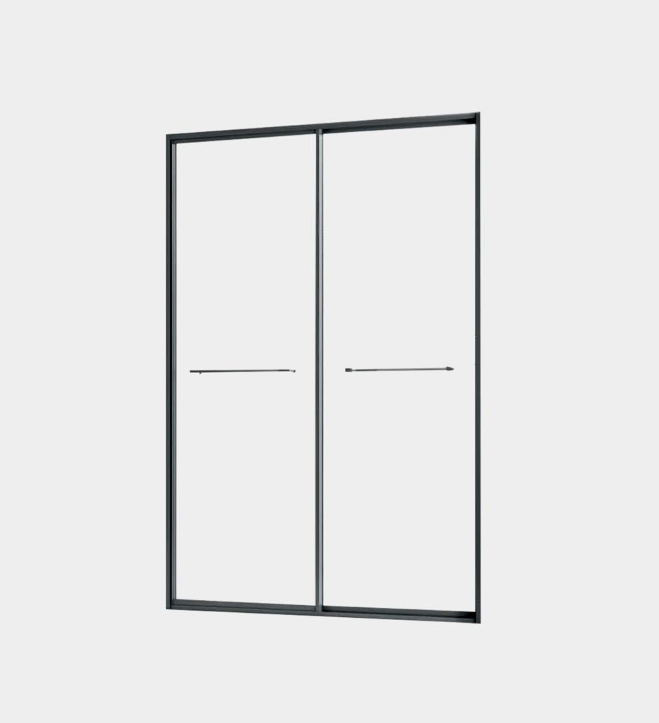 Andes dual sliding glass shower enclosure with brilliant chrome frame