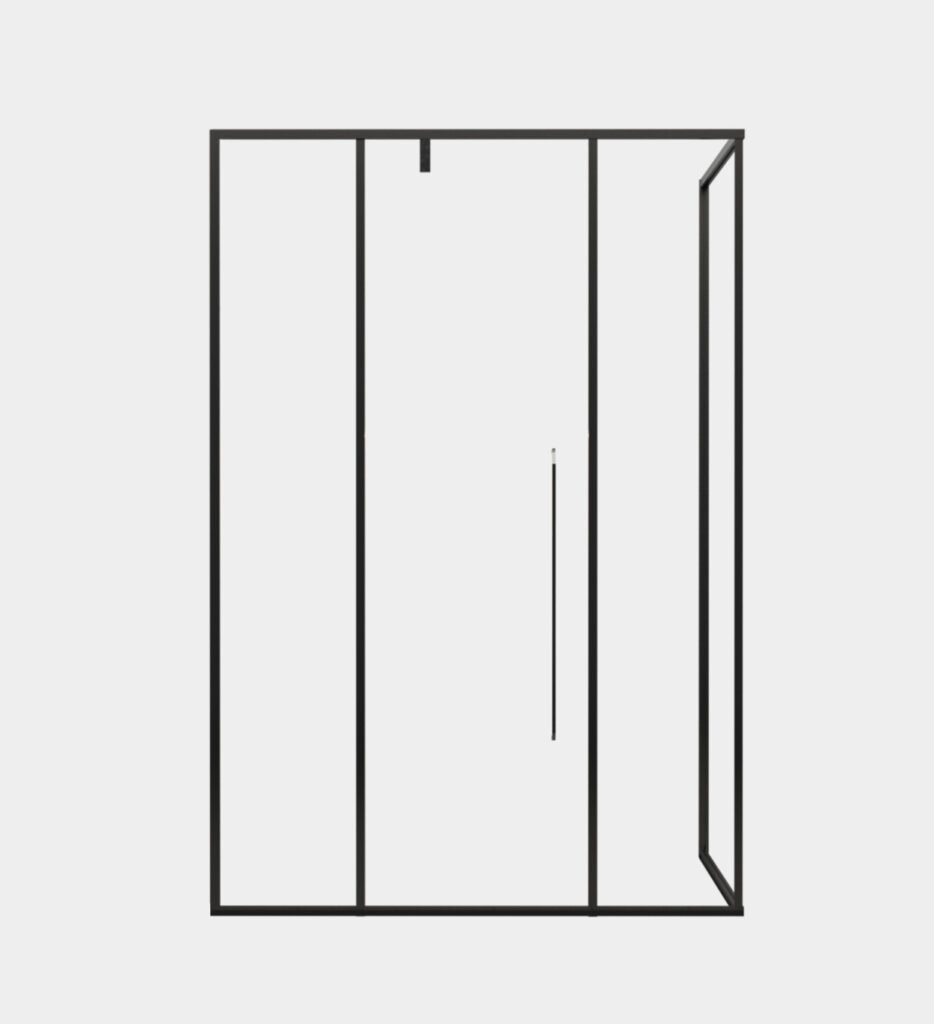 Natura corner glass shower enclosure with brilliant chrome frame and vertical handle