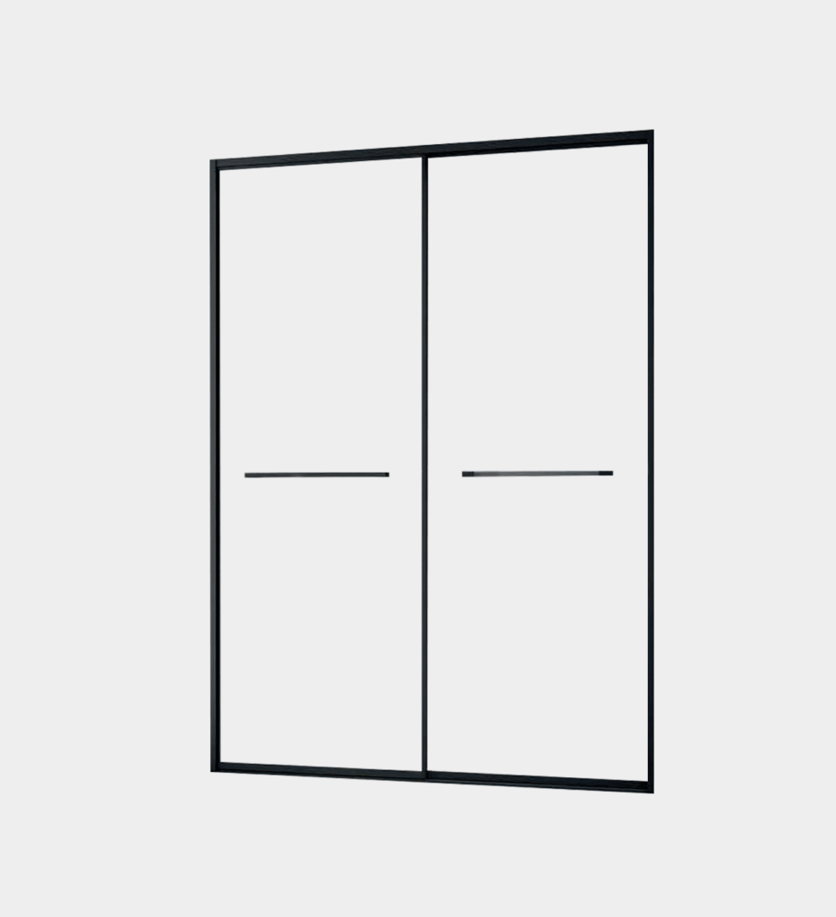 Orca sliding glass shower enclosure with clear panels and gray frame