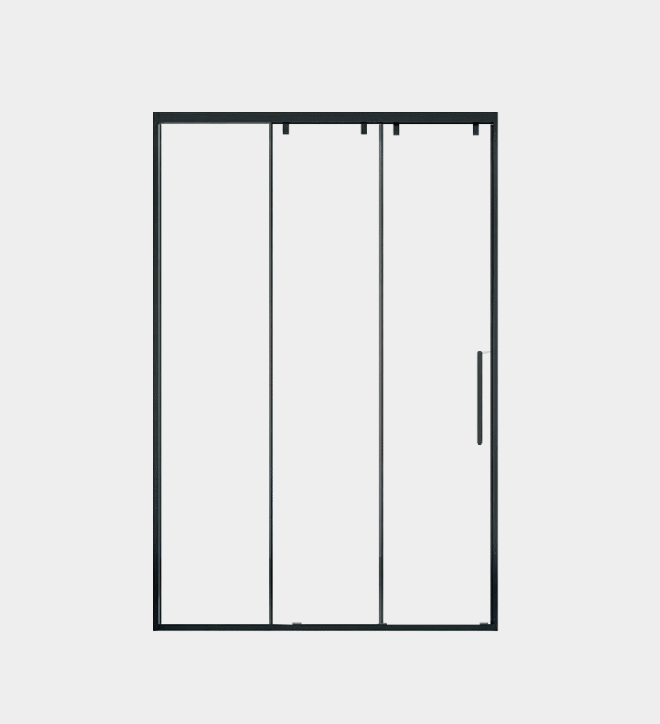 Seaborne sliding glass shower enclosure in matte black with clear low iron glass