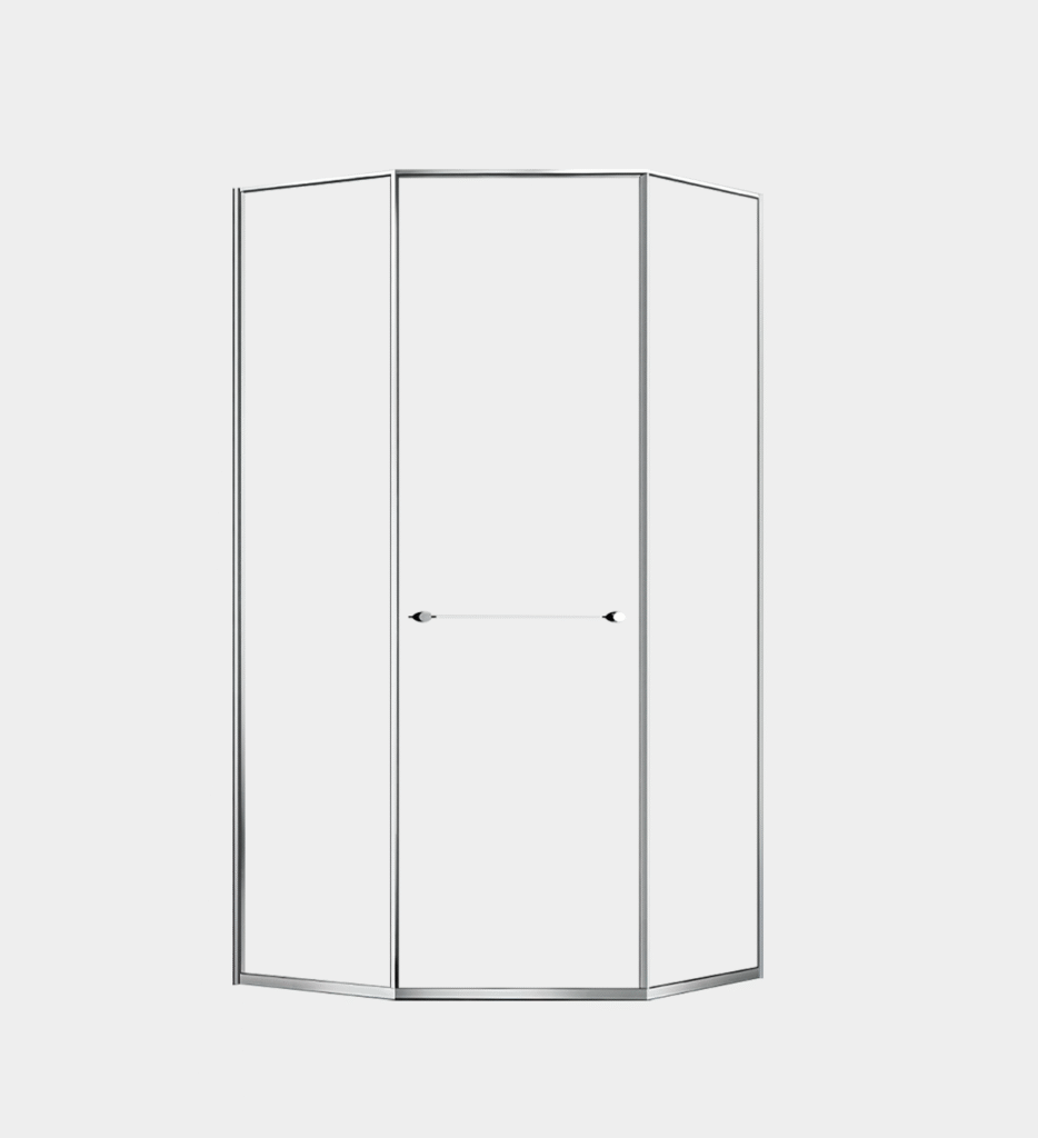 Seals inward-sliding diamond glass shower enclosure with chrome frame