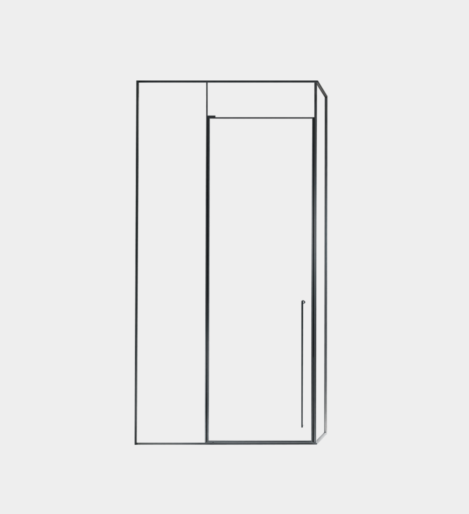 Shore vented full-glass shower enclosure with brushed black frame